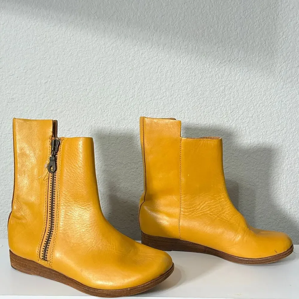 Kork-Ease Womens Liza Yellow Leather Zip Up Ankle Boot Wedge Size 9 Boho Scandi